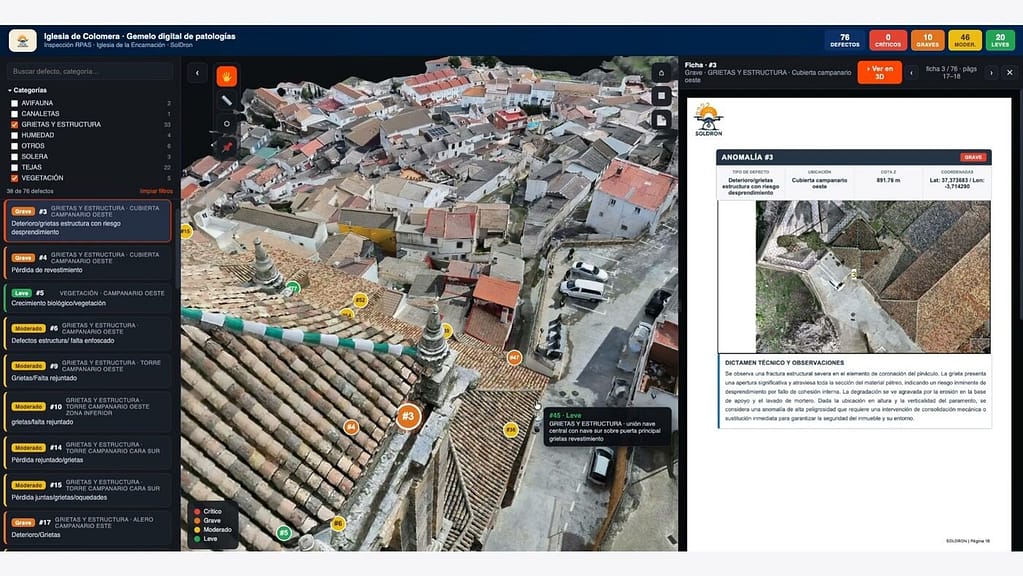 Gemelo digital de inspección: modelo 3D navegable de un edificio con los defectos localizados