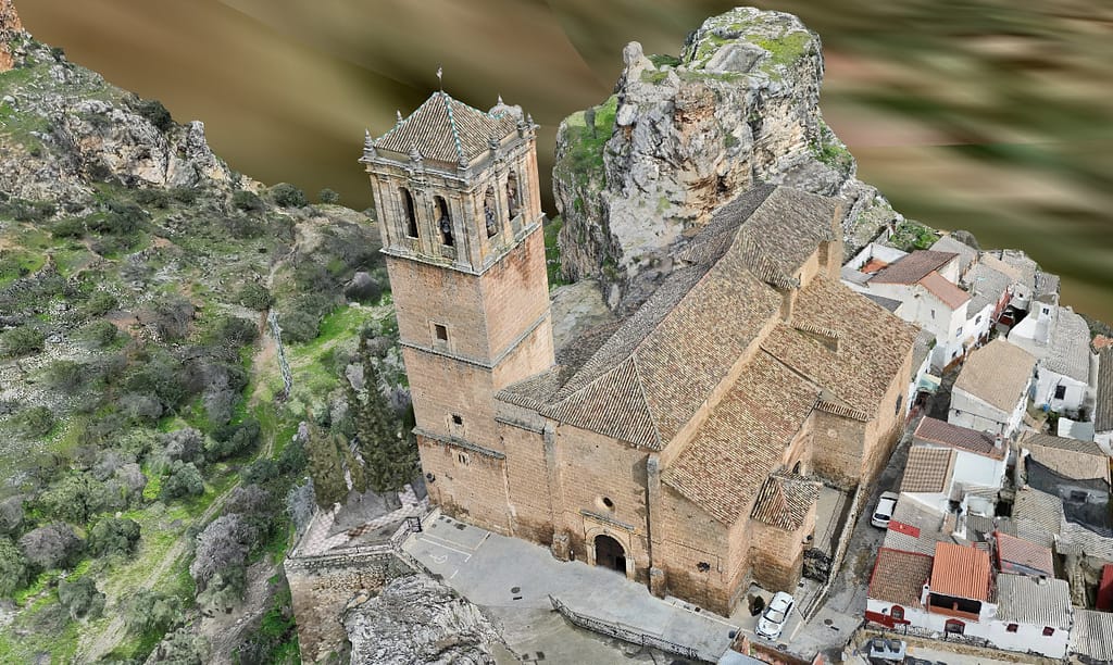 Modelo 3D con dron de la iglesia de Colomera (Granada) sobre la peña: levantamiento arquitectónico de patrimonio histórico