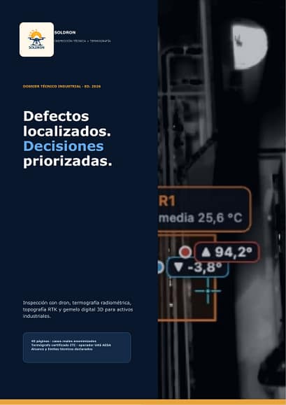 Portada 2026 del dossier técnico de inspección industrial con drones de SolDron