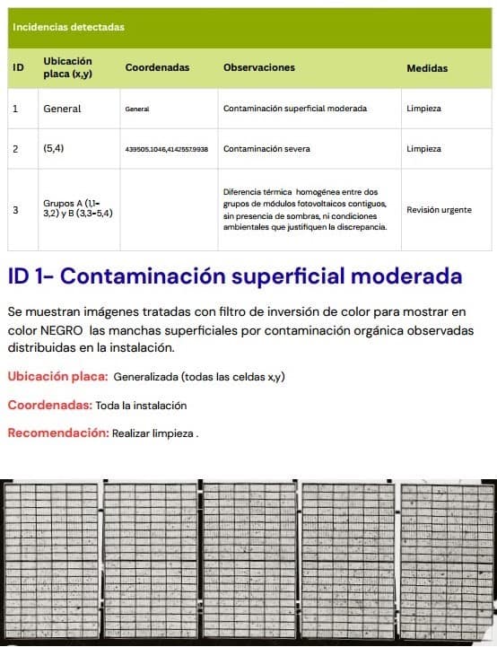 Services Informe técnico de inspección térmica con anomalías detectadas en instalación solar