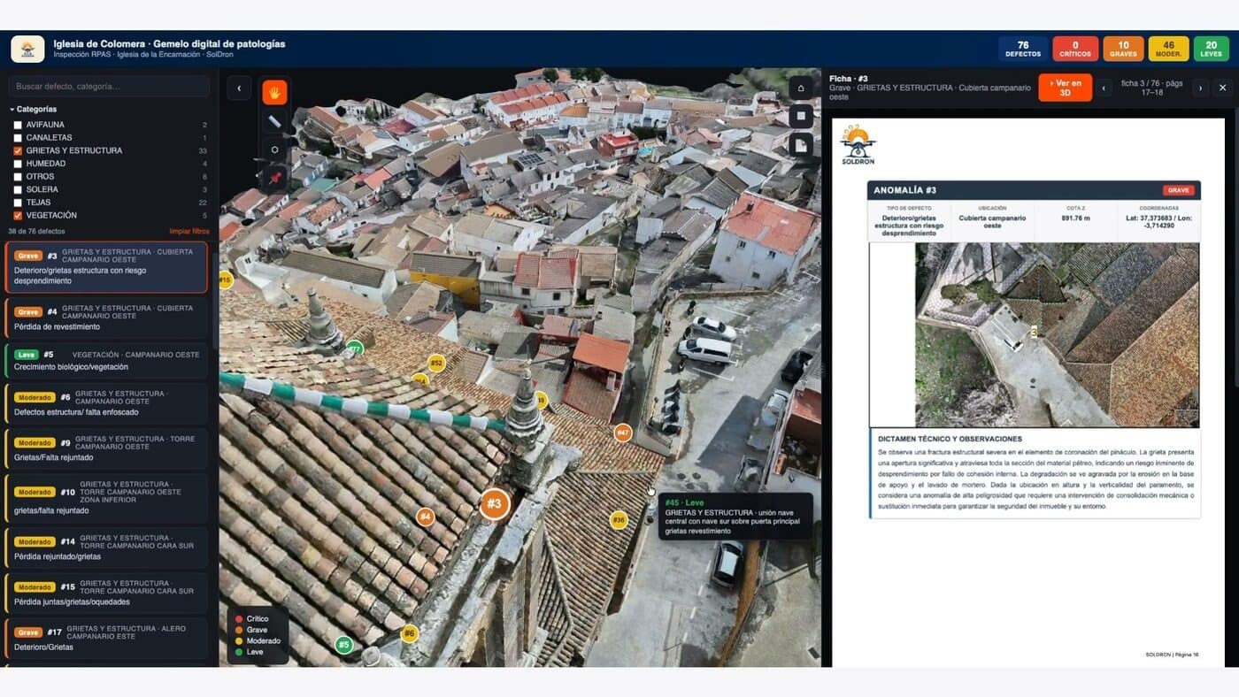 Gemelo digital de inspección: modelo 3D navegable de un edificio con los defectos localizados