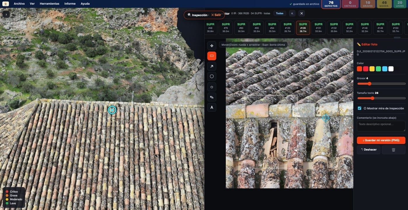 Inspección de la cubierta de un edificio histórico con SolDron 360