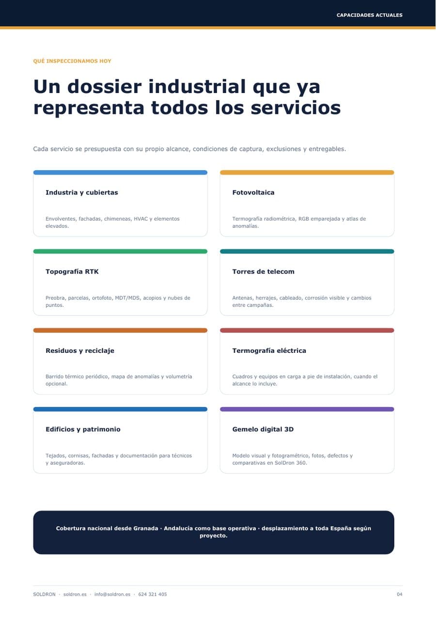 Página del dossier 2026 con el catálogo actualizado de servicios industriales